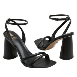 Sam Edelman Kia Black Block Heel Sandals Square Toe Ankle Strap Womens Size 8M